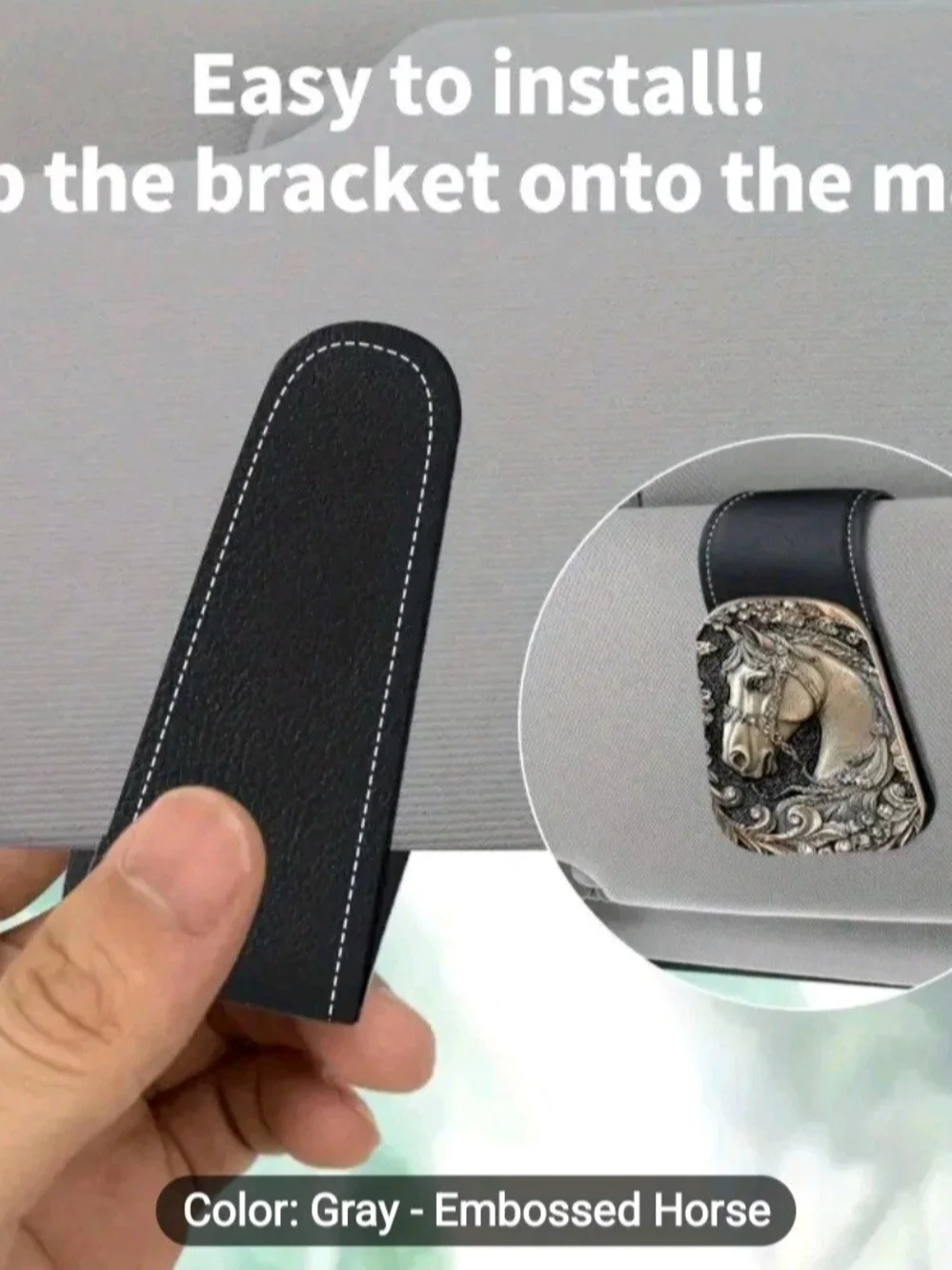 Elegant Leather Embossed Relief Equestrian Horse Head Sun Visor Clip/Card Holder